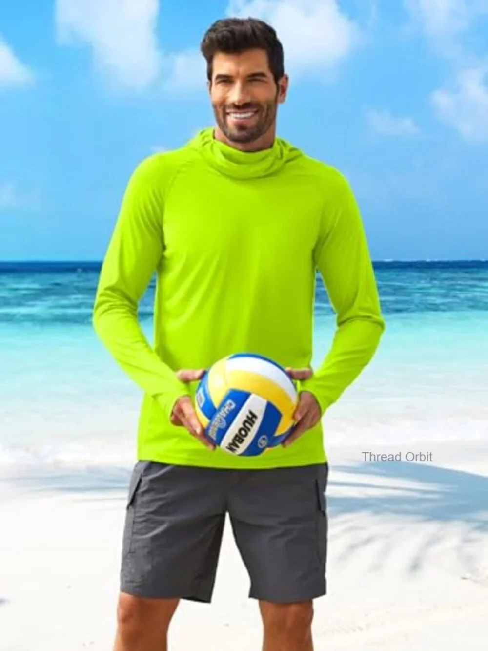 Men's UPF 50+ Sun Protection Hoodie with Mask Long Sleeve Rash Guard Fishing